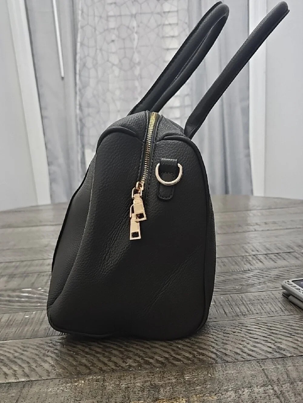 Black Leather Tote with Wristlet